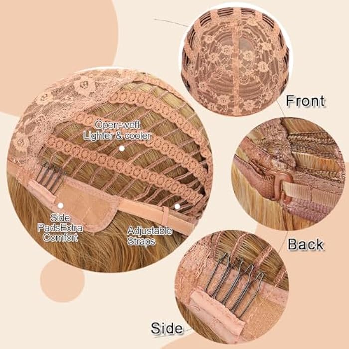 DILLARDS Short Wavy Bob Wigs With Bangs For Women Brown Shoulder Length Bob Curly Women's Synthetic Wig Brown 14 Inches Heat Resistant Fiber Hair (#30)) - Image 5